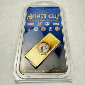 Denver Broncos Money Clip 24Kt Gold Plated Solid Brass NFL By Tag Express NEW